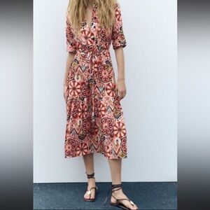 Zara Floral Patterned Midi Dress Size Small